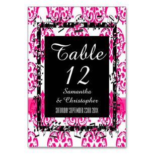 Numeração De Mesa Damasco rosa quente e preto