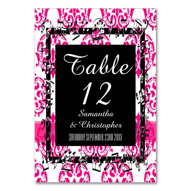 Numeração De Mesa Damasco rosa quente e preto (Frente)