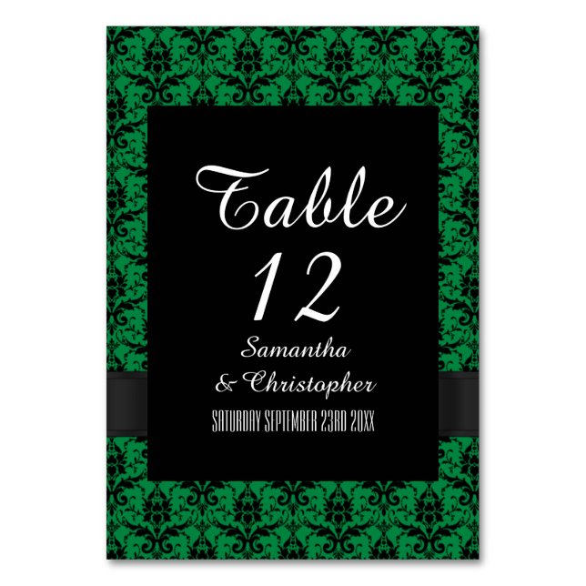 Numeração De Mesa Damasco verde e preto (Frente)