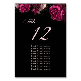 Numeração De Mesa  Dark Moody Roses Floral Wedding Seating Chart