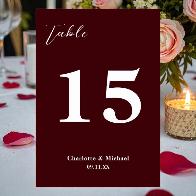 Numeração De Mesa Deep Burgundy Minimalist Wedding (Criador carregado)