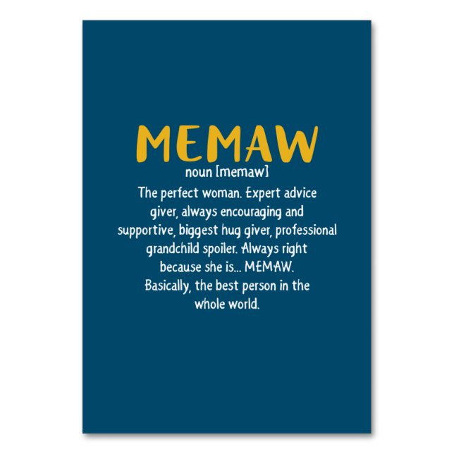Numeração De Mesa Definição de Memaw de Arte-Mãe (Frente)