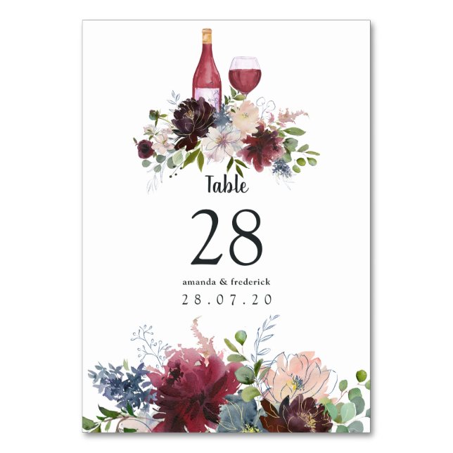 Numeração De Mesa Degustação de Vinho Casamento Borgonha e Blush (Frente)