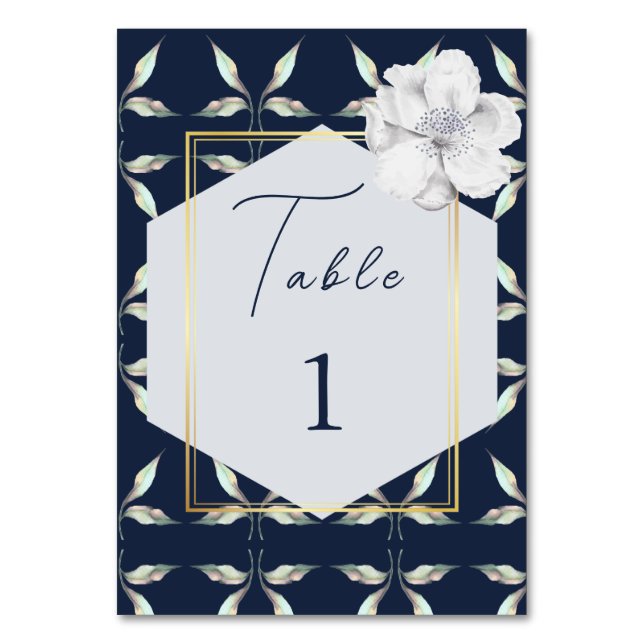 Numeração De Mesa Deixar Padrão E Marinho Azul Casamento Floral (Frente)