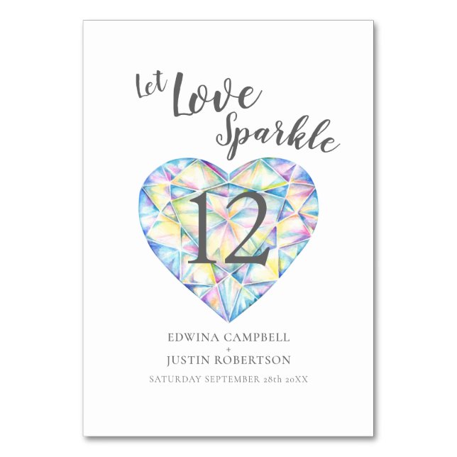 Numeração De Mesa Deixe amar o diamante de cor d'água faísca (Frente)