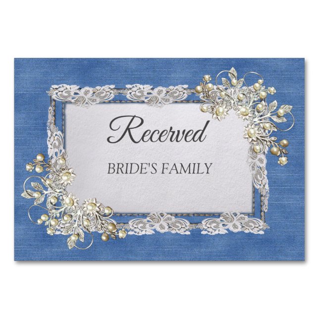 Numeração De Mesa Denim Texturizado Lace e Pérolas (Frente)