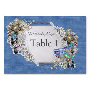 Numeração De Mesa Denim Textuturado Lace e Costume Jewelry
