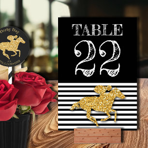 Numeração De Mesa Derby Dourado Cavalo de Corrida em Stripes