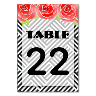 Numeração De Mesa Derby Rosas vermelhas Black White Stripes