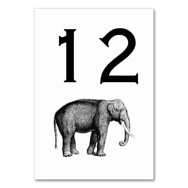 Numeração De Mesa Desenho de Elefante Vintage (Frente)