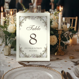 Numeração De Mesa Desenho de flores casamento vintage de marfim