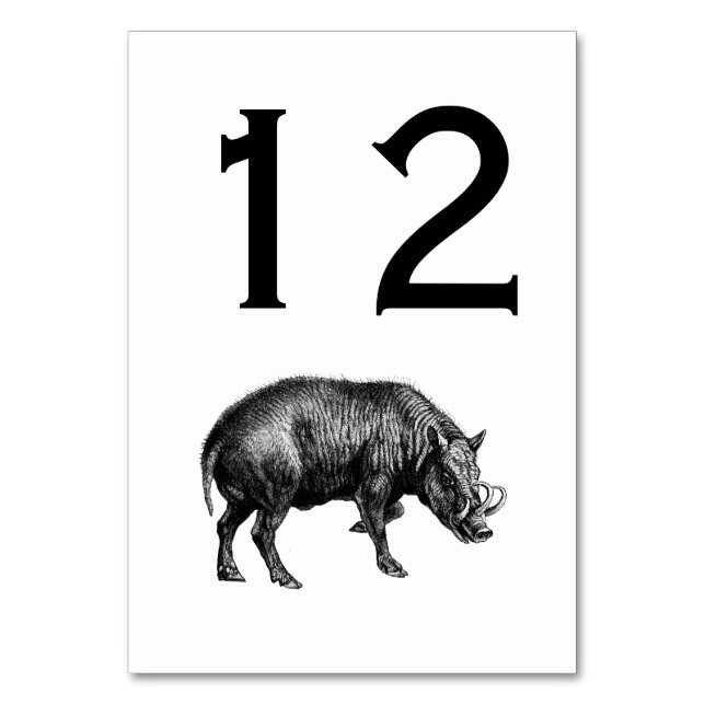 Numeração De Mesa Desenho em Preto e Branco de Javali Antigo (Frente)