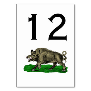 Numeração De Mesa Desenho em Preto e Branco de Javali Antigo #3C