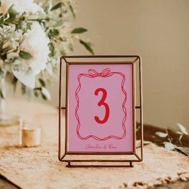 Numeração De Mesa Desenho Manual Rosa Vermelho Doce Casamento (Criador carregado)