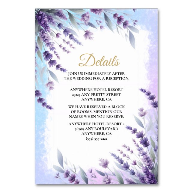 Numeração De Mesa Detalhes Do Floral Elegante lavanda E Azul (Frente)