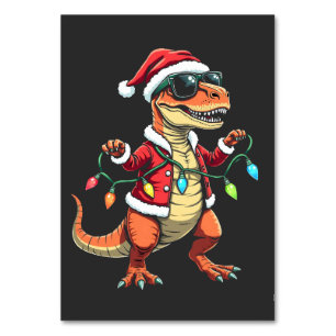 Numeração De Mesa Dinossauro Envolvido com Luzes de Natal Santa Hat