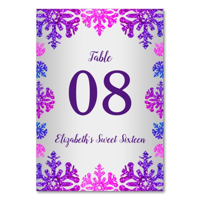 Numeração De Mesa Doce 16 Floco de Neve de inverno Aniversário (Frente)