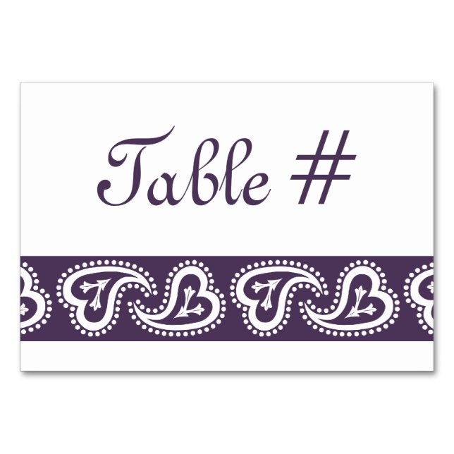Numeração De Mesa Doces Corações de Paisley em Placa de Mesa Roxa (Frente)