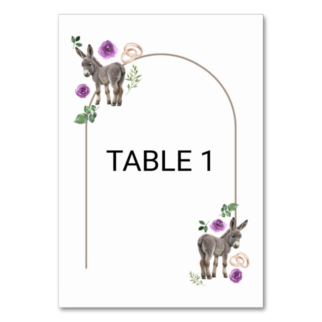 Numeração De Mesa Donkey Purple Floral Wedding Table Number Card (Frente)