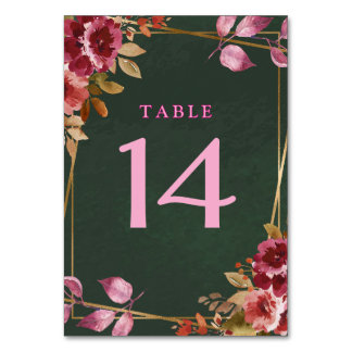 Numeração De Mesa Dourada Borgonha Geométrica e Casamento Floral Ver