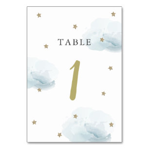 Numeração De Mesa Dourada Estrela e Nuvem Azul