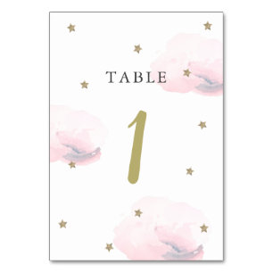 Numeração De Mesa Dourada Estrela e Nuvem Rosa