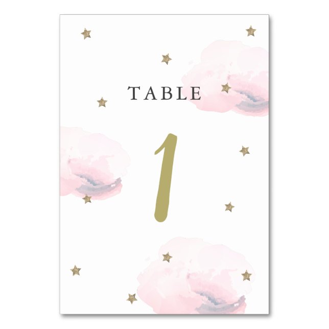 Numeração De Mesa Dourada Estrela e Nuvem Rosa (Frente)