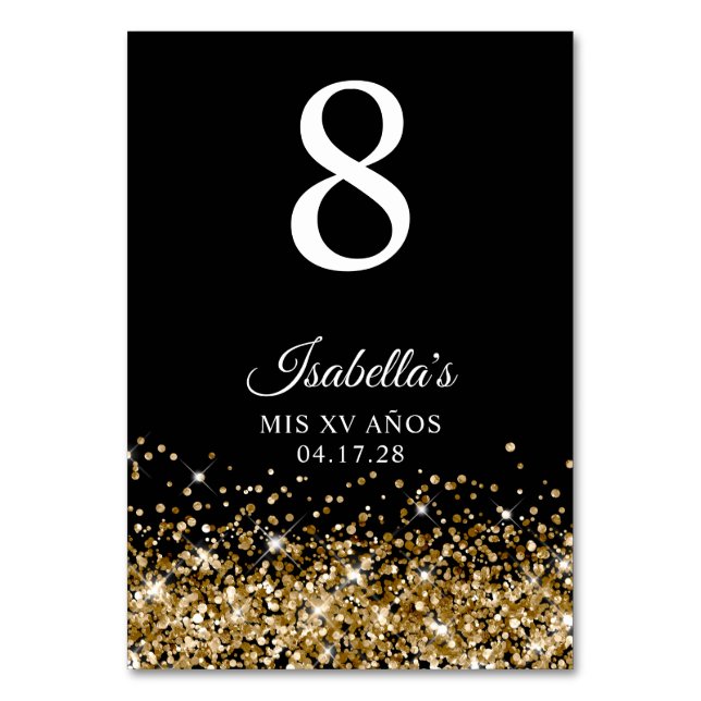 Numeração De Mesa Dourada Glitter e Black Mis XV Anos (Frente)