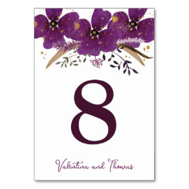 Numeração De Mesa Dourada Glitter & Purple Flowers Número da Tabela