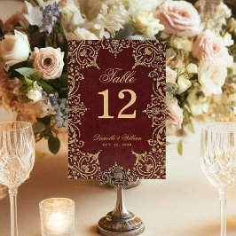 Numeração De Mesa Dourado Antigo Vermelho Borgonha Casamento Elegant