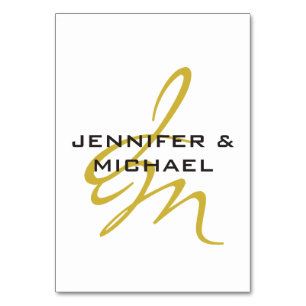 Numeração De Mesa Dourado Branco Monograma Moderno Minimalista Simpl