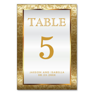 Numeração De Mesa Dourado Damask e White Satin - Placa de Mesa
