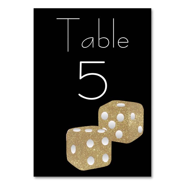 Numeração De Mesa Dourado Dice Luminoso em Preto (Frente)