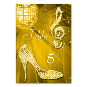 Numeração De Mesa Dourado Disco Ball e Stiletto Calçado Duplo Lado