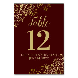Numeração De Mesa Dourado e Auburn Brown Elegante Casamento Amigável