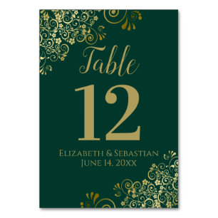 Numeração De Mesa Dourado e Emerald Green - Casamento amigável