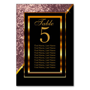 Numeração De Mesa Dourado e preto com brilho Dourado Rosa