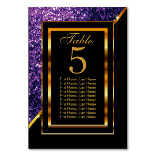 Numeração De Mesa Dourado e preto com brilho roxo