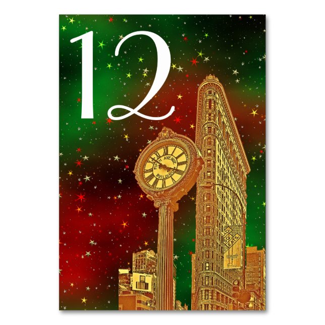 Numeração De Mesa Dourado Flatiron Building NYC Skyline Nº 2 Starry  (Verso)