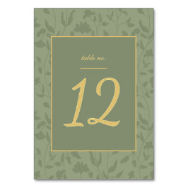 Numeração De Mesa Dourado Floral e Casamento Verde Sage