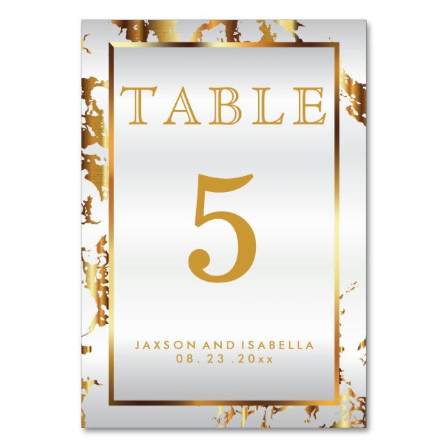 Numeração De Mesa Dourado mármore e branco-satin - Mesa (Frente)