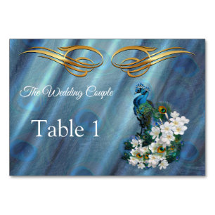 Numeração De Mesa Dourado, Penas Peacock na Emerald Green Silk