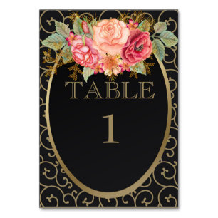 Numeração De Mesa Dourado preto com placa de local de recepção Rosa 