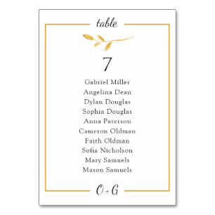 Numeração De Mesa Dourado ramo de leite. Gráfico de assentos Classy 