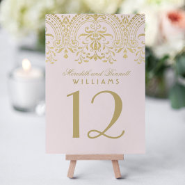 Numeração De Mesa Dourado Rosa Pálido Monograma Glamour Vintage