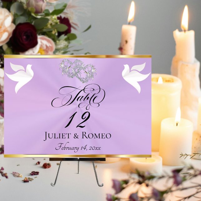 Numeração De Mesa Doves & Hearts - Lavender/Silver (Criador carregado)