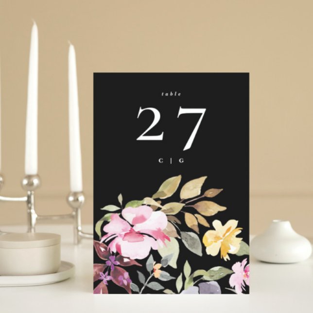 Numeração De Mesa Dramatic Watercolor Florals Casamento (Criador carregado)