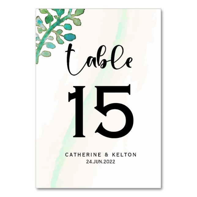 Numeração De Mesa Dreamy Watercolor Elegant Greenery Wedding (Frente)