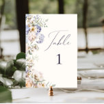 Numeração De Mesa Dusty Blue Cream Floral<br><div class="desc">Cartão de número da mesa de casamento com flores elegantes em diferentes tons de azul empoeirado e creme.</div>