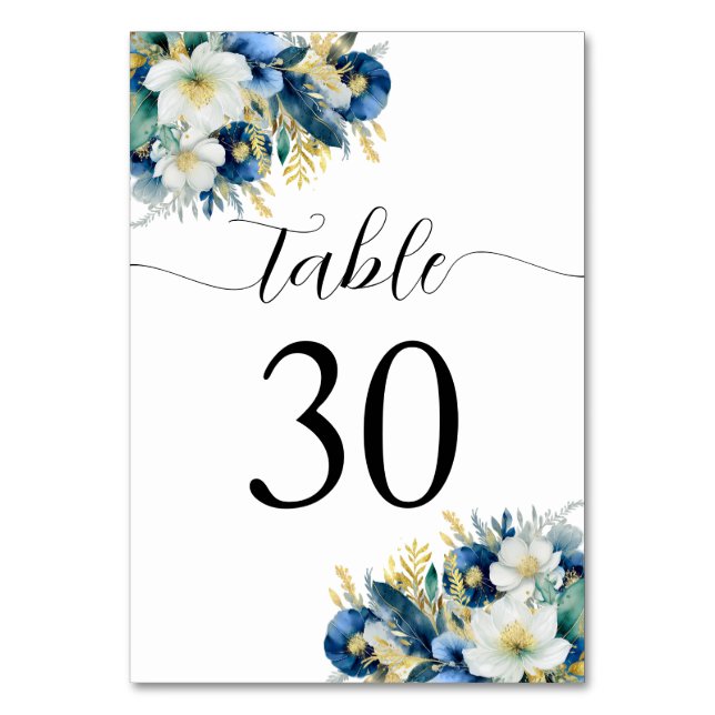 Numeração De Mesa Dusty Blue Dourado Casamento Floral (Frente)